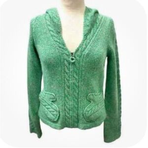 RARE Sleeping on Snow Anthropologie Green Cable Knit Sweater with Mitten Pockets